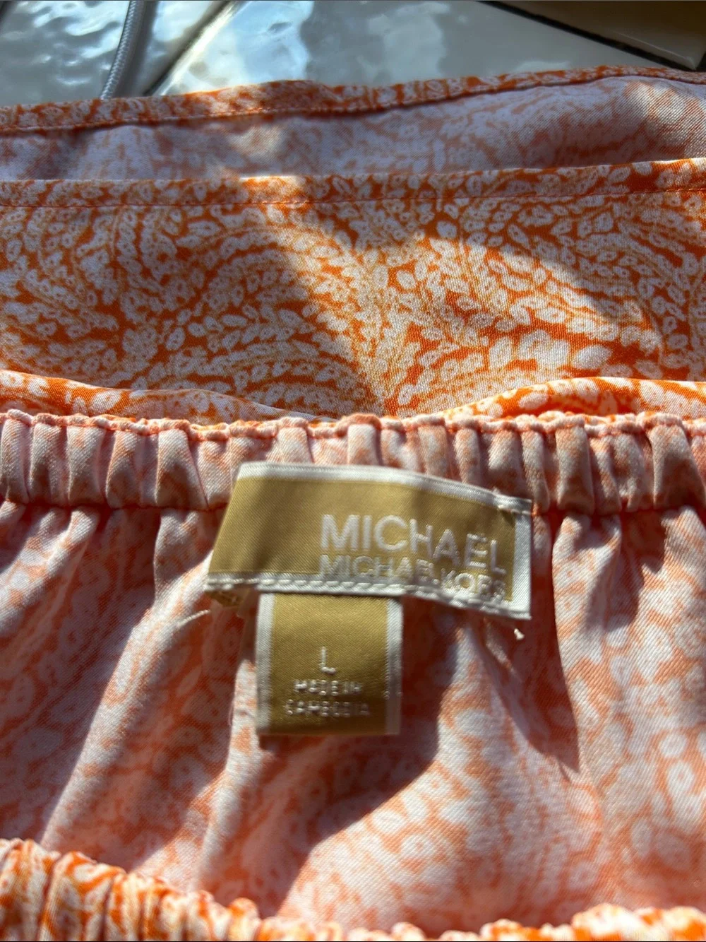 Michael Kors Orange & White Paisley Off-Shoulder Blouse